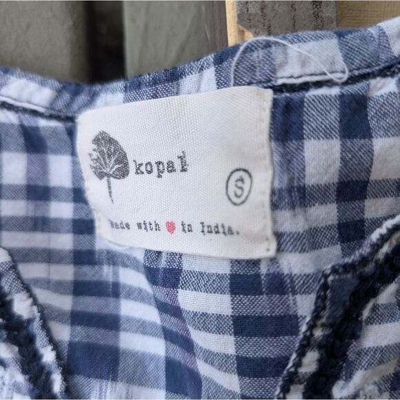 Anthropologie Kopal Freya Embroidered Gingham Top Cap Sleeve Boho Peasant Small - Picture 8 of 9